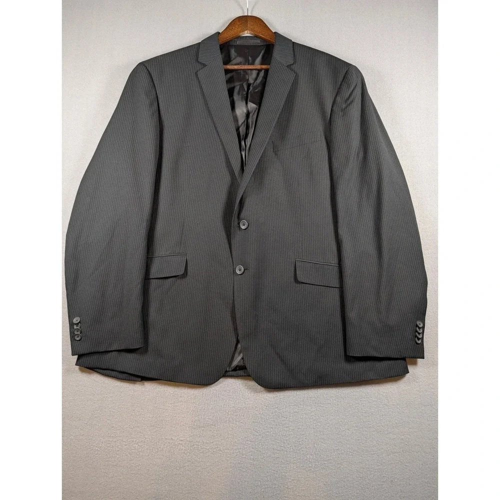 Kenneth Cole Reaction Mens 48R Pinstripe Suit Jacket Blazer Charcoal Grey LR543